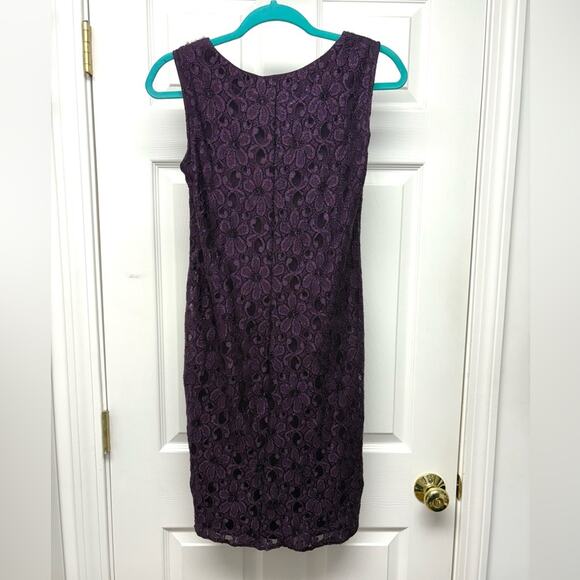 R & M Richard’s Purple Sleeveless Lace Dress, Beaded Neckline, Size 6, Formal - Picture 4 of 8